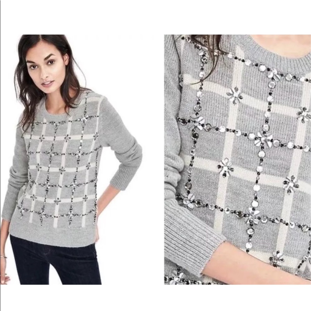 Plaid Embellished pullover sequins sweater